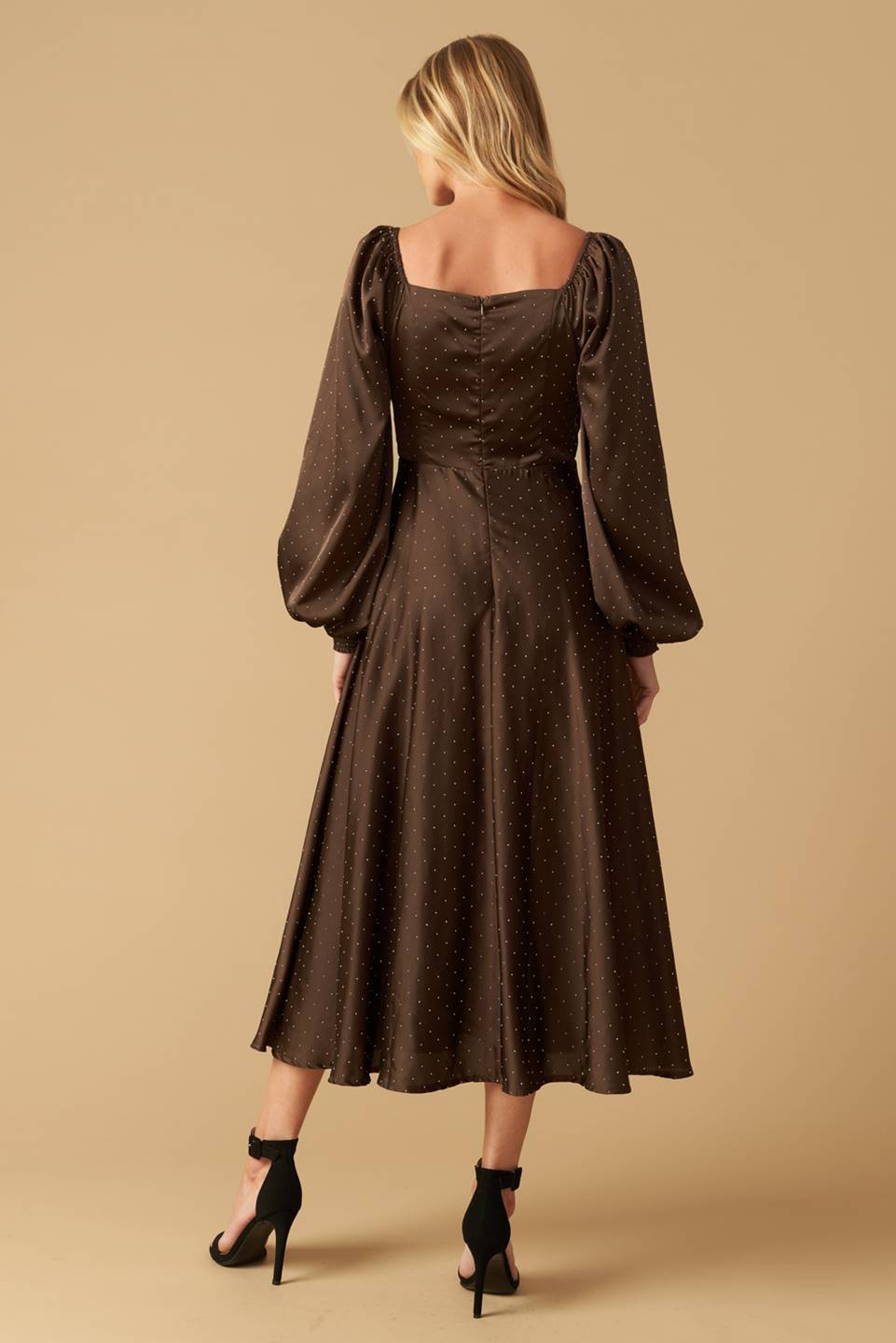ROMANTIC LOVE - BROWN - LONG SLEEVE MIDI DRESS-Vavasi