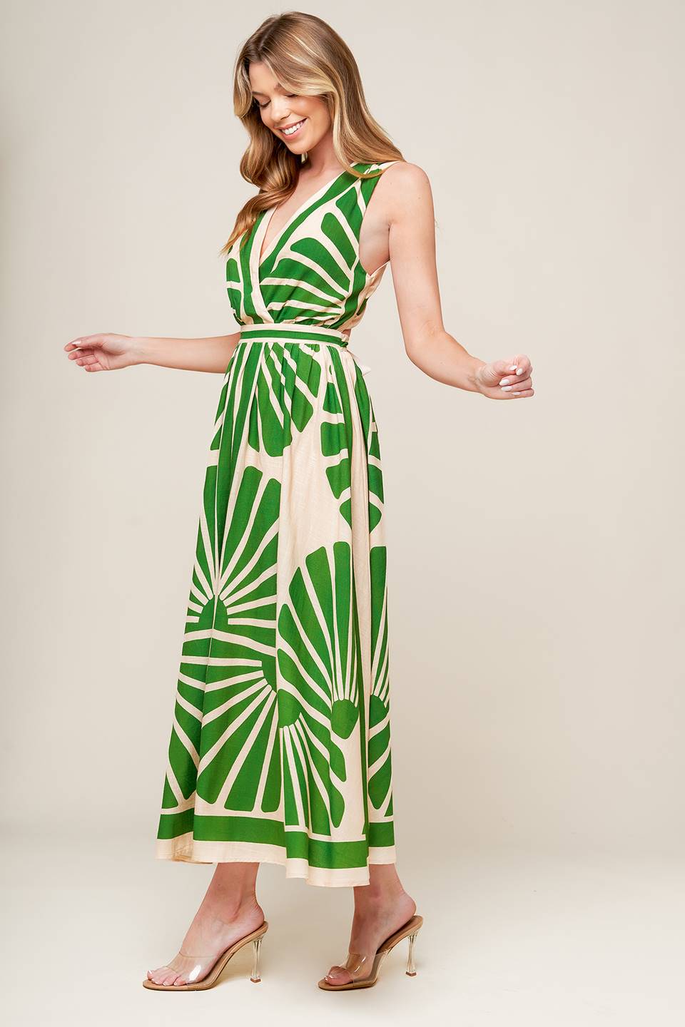 SWEPT ME OFF MY FEET - CROSS BACK MIDI DRESS - GREEN-Vavasi