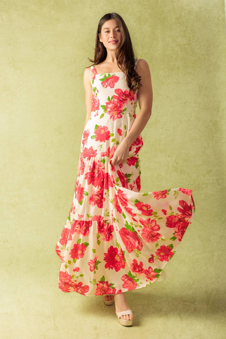 CRIMSON BLOOMS - RED FLORAL MAXI DRESS-Vavasi