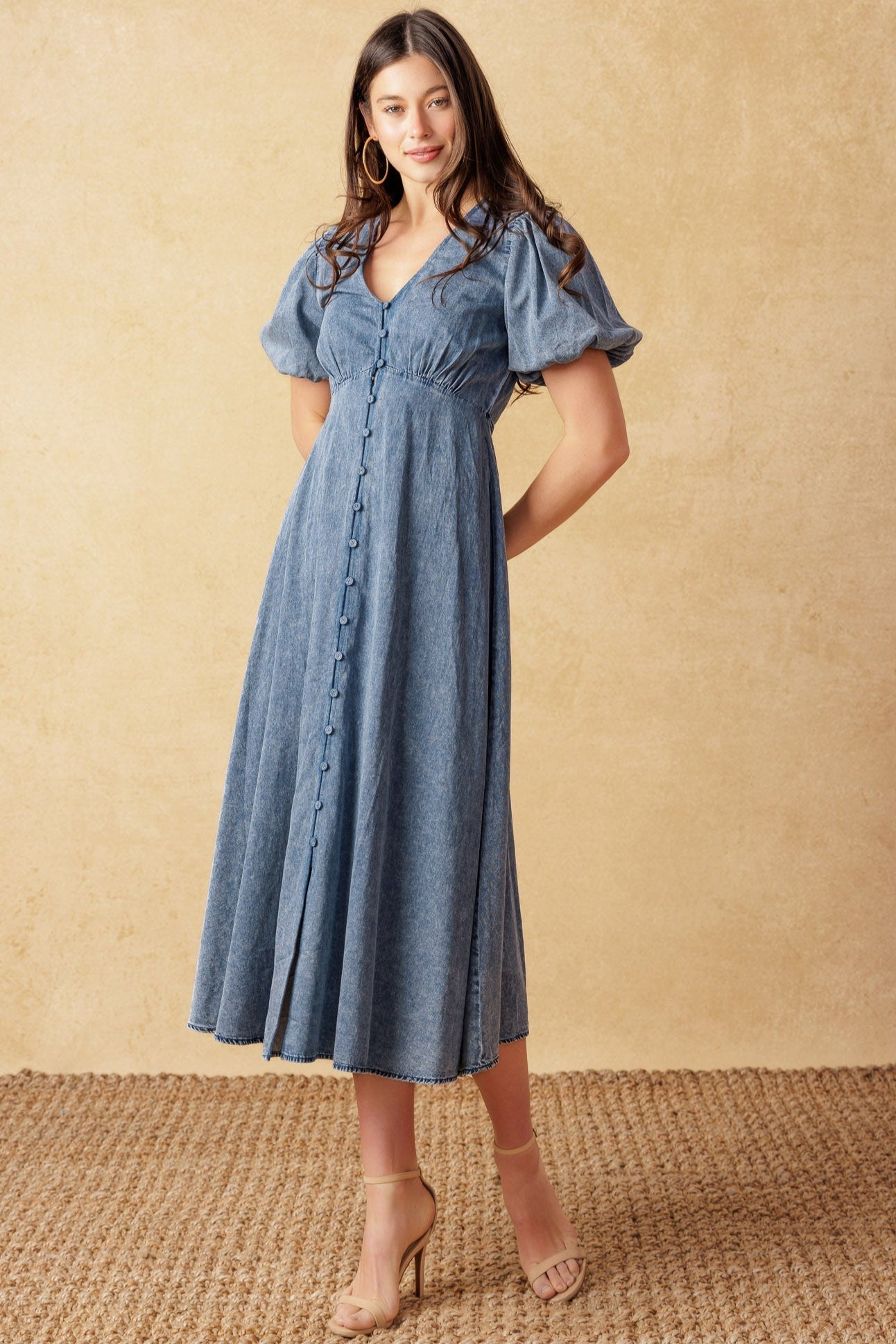 FOREVER MINE LIGHT WEIGHT DENIM MIDI DRESS-Vavasi