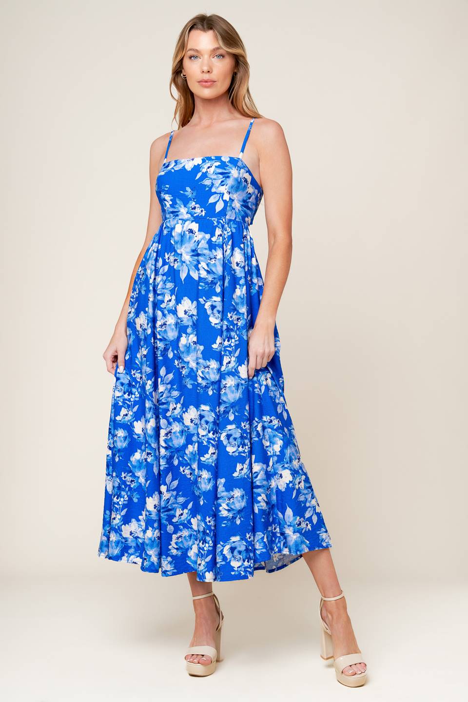 ENGLISH GARDEN MIDI DRESS - BLUE-Vavasi