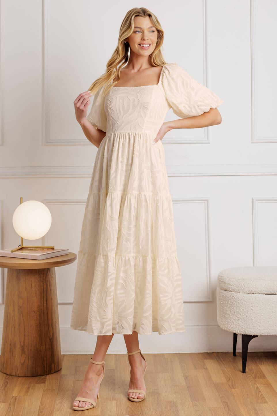 BRISK ADVENTURES EMBROIDERED MIDI DRESS - CREAM-Vavasi