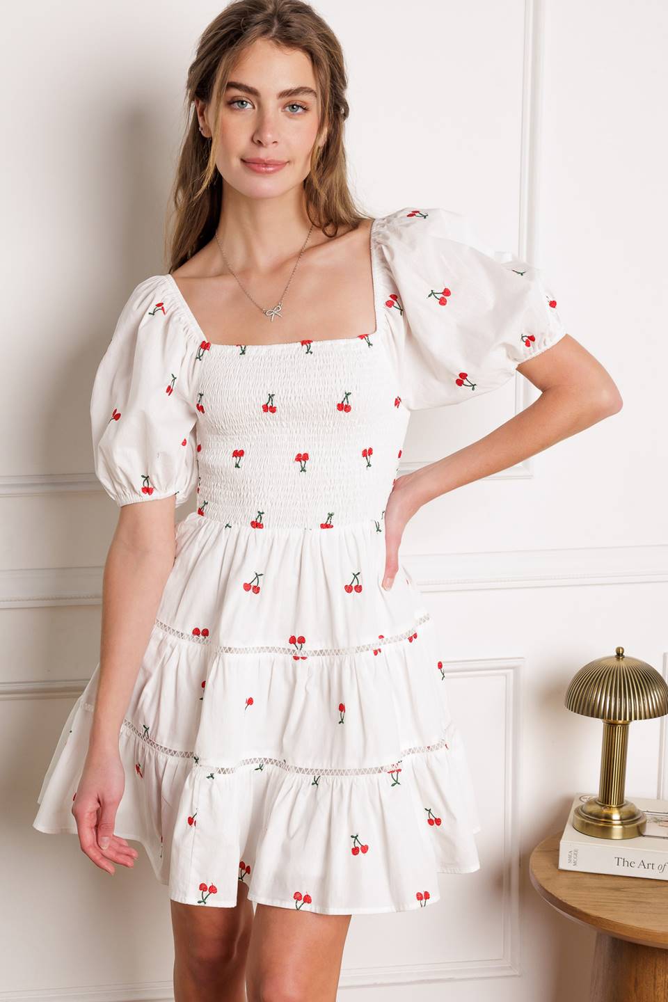 SUMMER DAYDREAMS CHERRY EMBROIDERED MINI DRESS-Vavasi