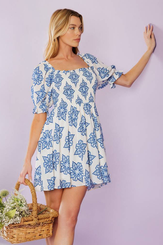 THROUGH THE GARDEN MINI DRESS - BLUE-Vavasi