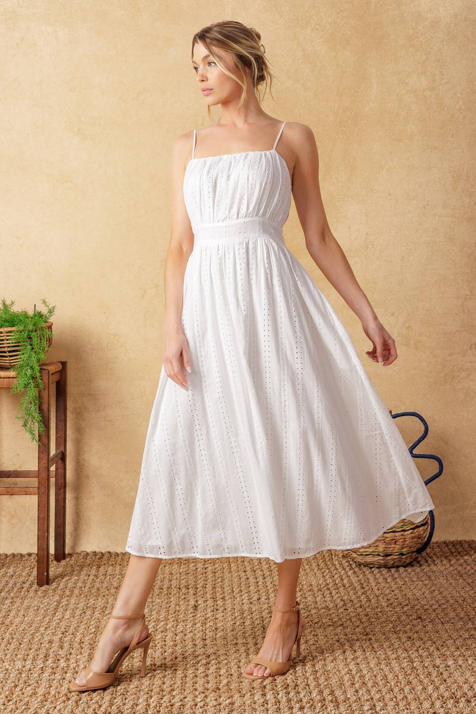 BACK AND FORTH EYELET MIDI DRESS-Vavasi