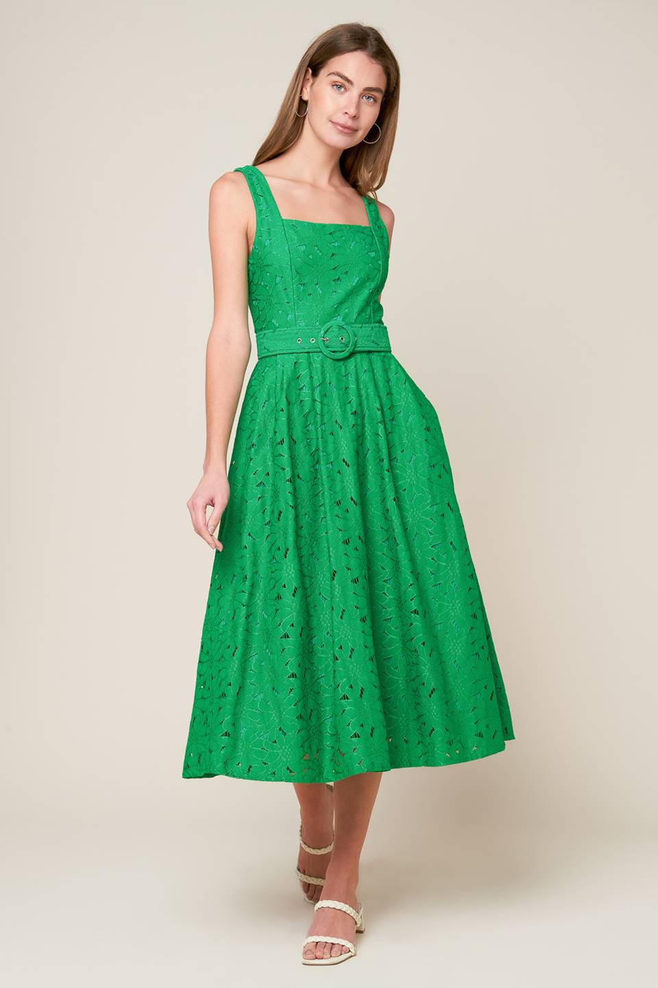 DAFFODILS & DAYDREAMS WOVEN LACE MIDI DRESS-Vavasi