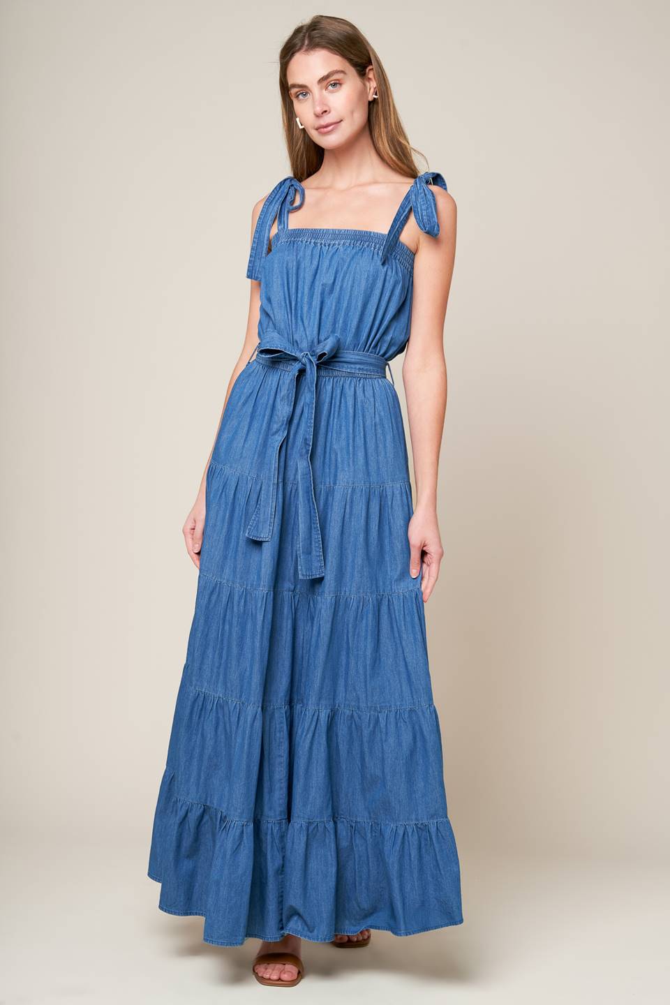 TRUDIE TIERED MAXI DRESS - BLUE CHAMBRAY-Vavasi