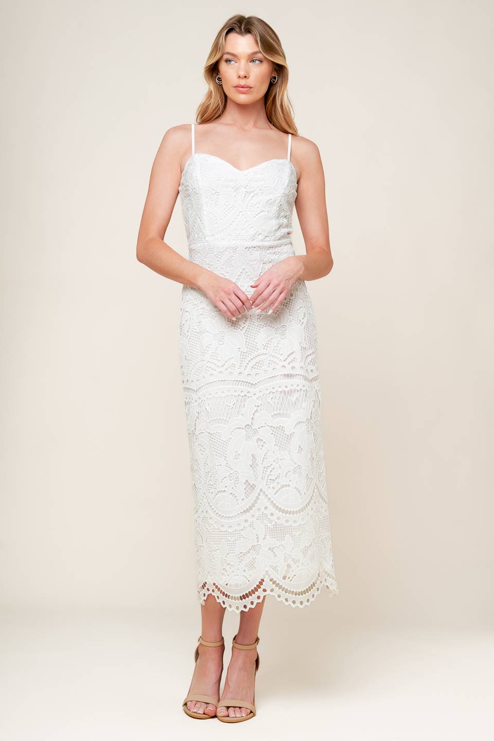 JOSEPHINE LACE MIDI DRESS - OFF WHITE-Vavasi