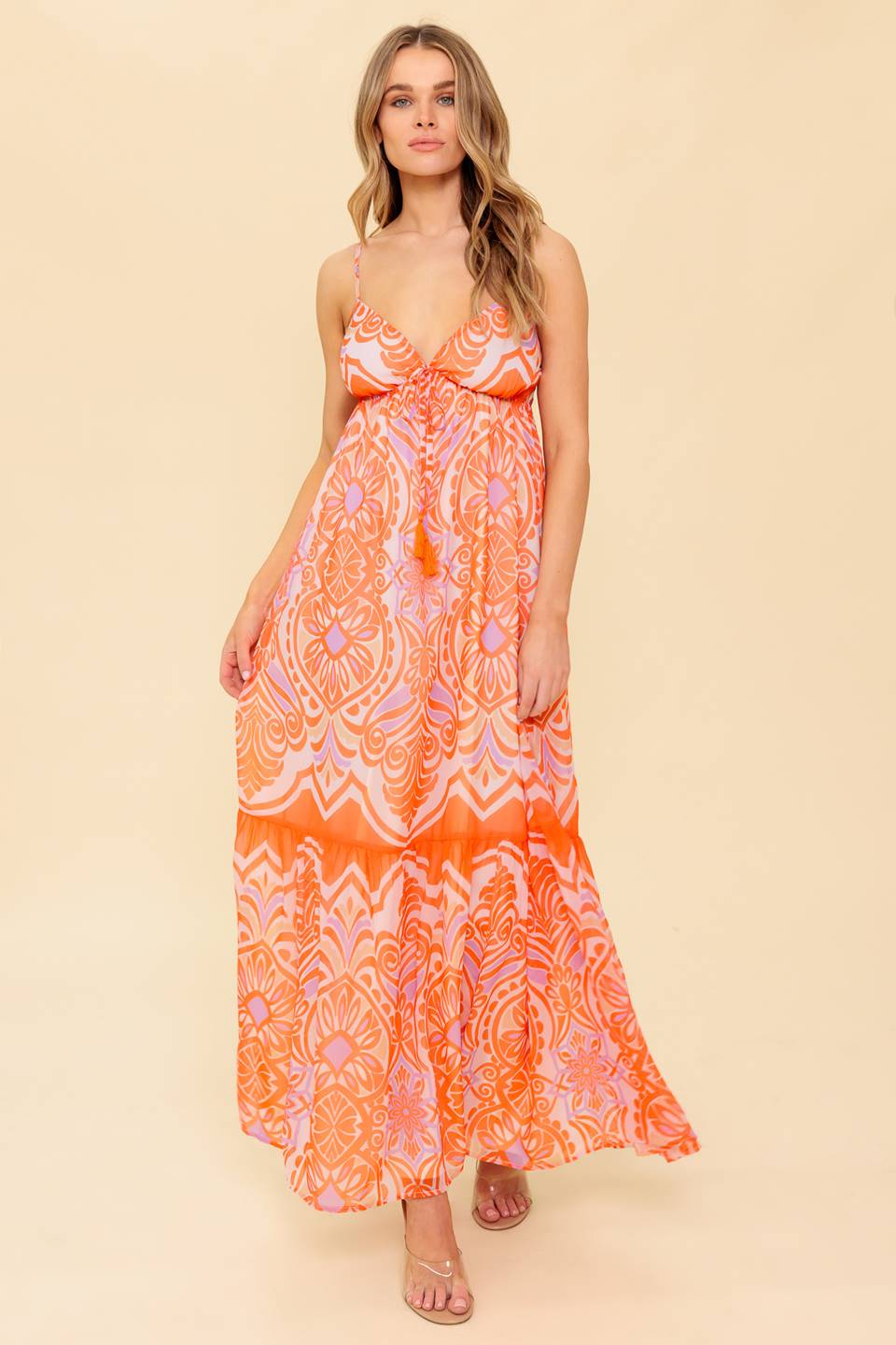 CABANA DAYDREAMS MAXI DRESS - CORAL-Vavasi