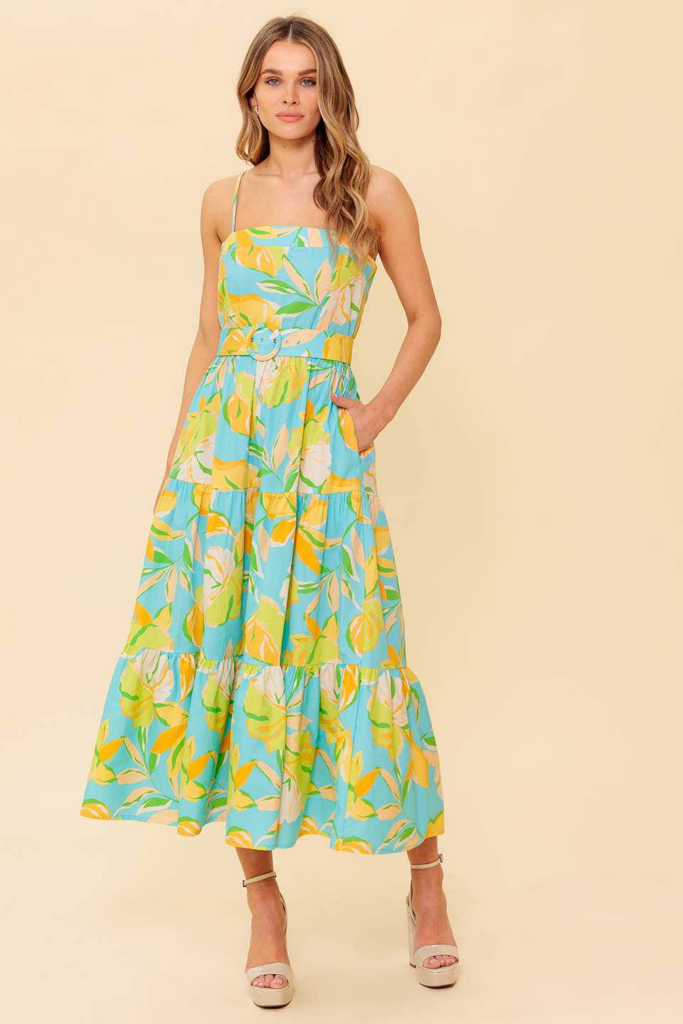 A PERFECT DAY MIDI DRESS - BLUE & YELLOW-Vavasi