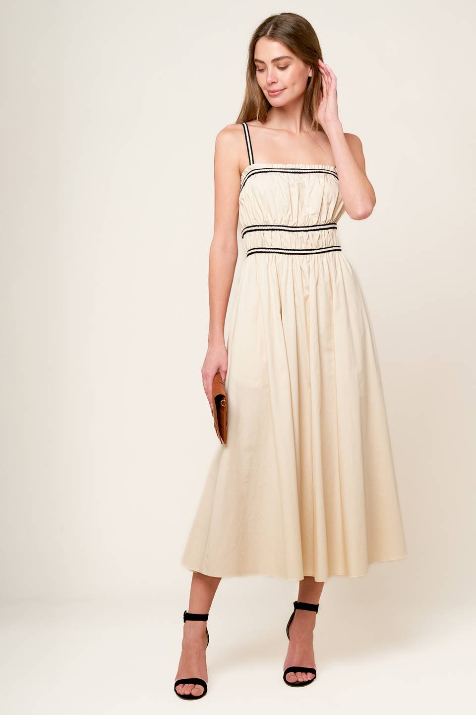 TERRIFIC TIMING CREAM WOVEN MIDI DRESS-Vavasi