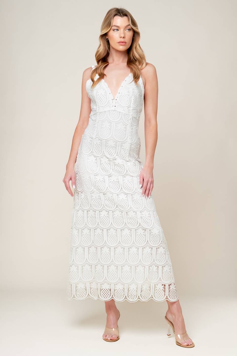 PINEAPPLE PARADISE WHITE LACE DRESS-Vavasi