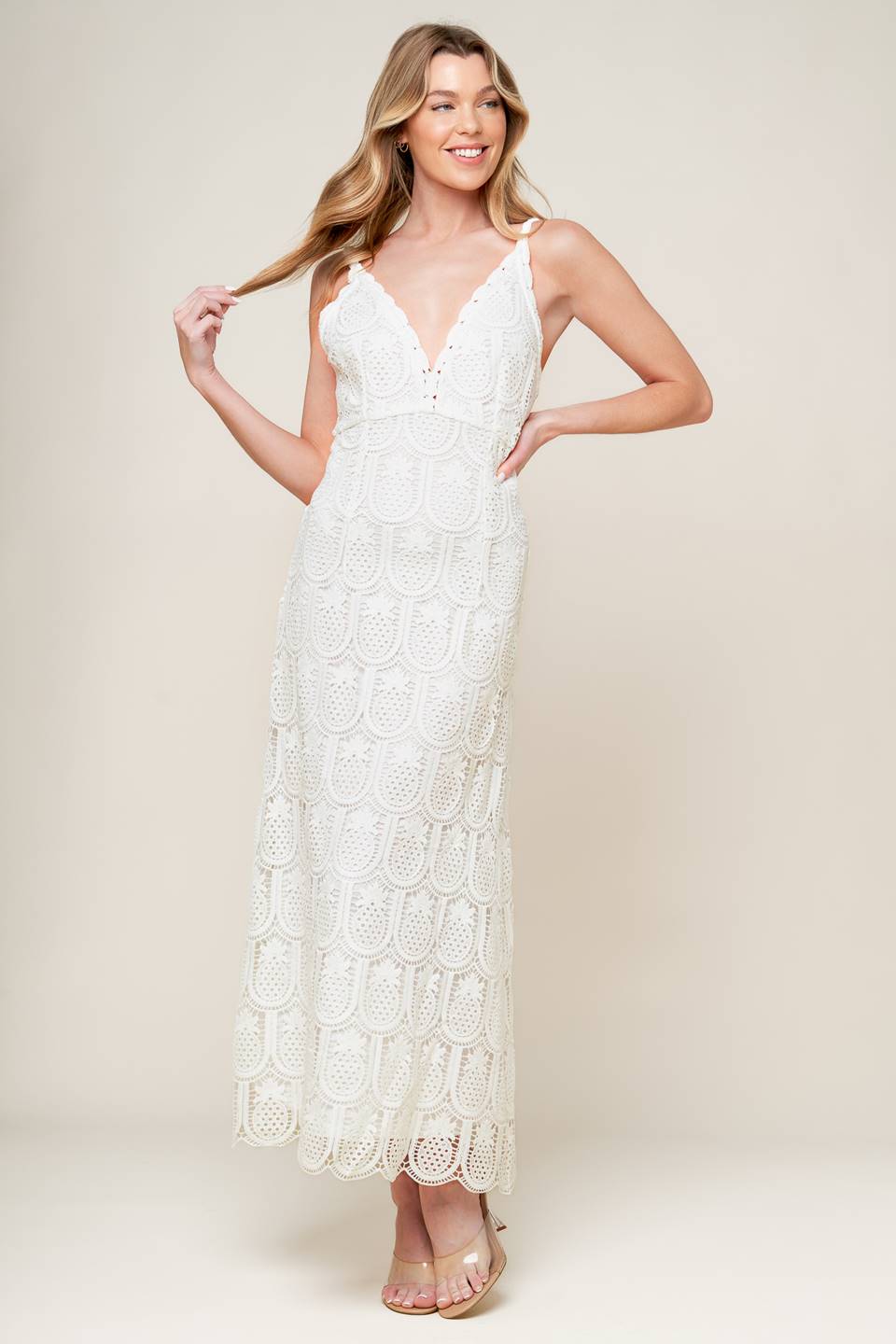 PINEAPPLE PARADISE WHITE LACE DRESS-Vavasi