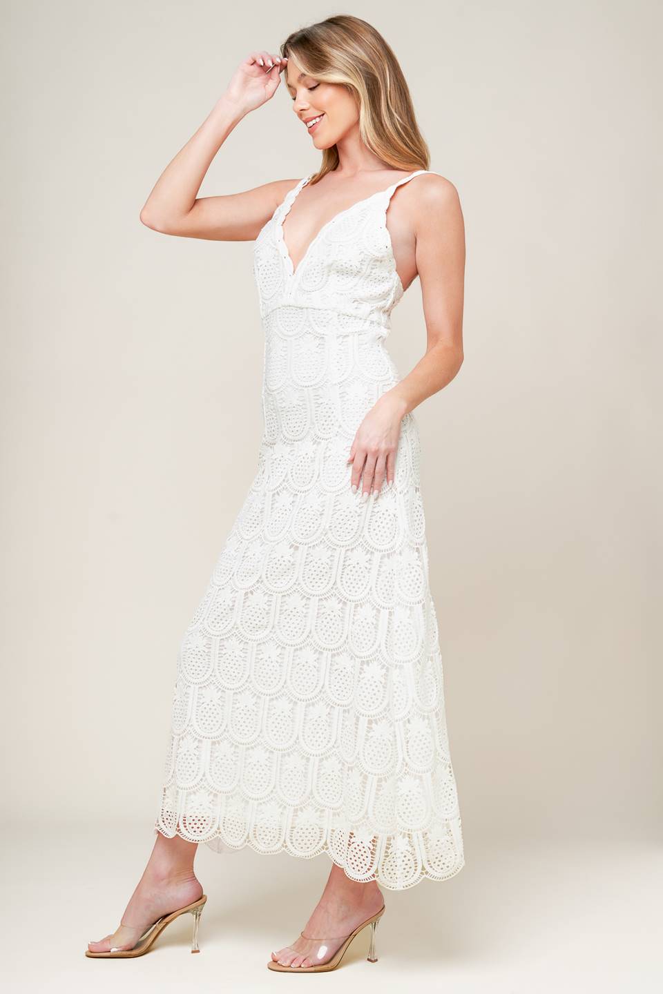 PINEAPPLE PARADISE WHITE LACE DRESS-Vavasi