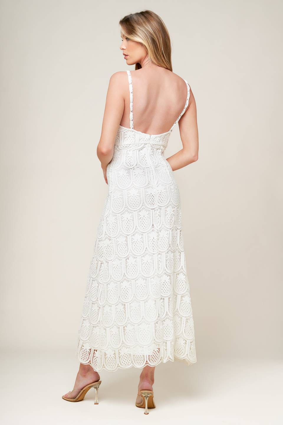 PINEAPPLE PARADISE WHITE LACE DRESS-Vavasi
