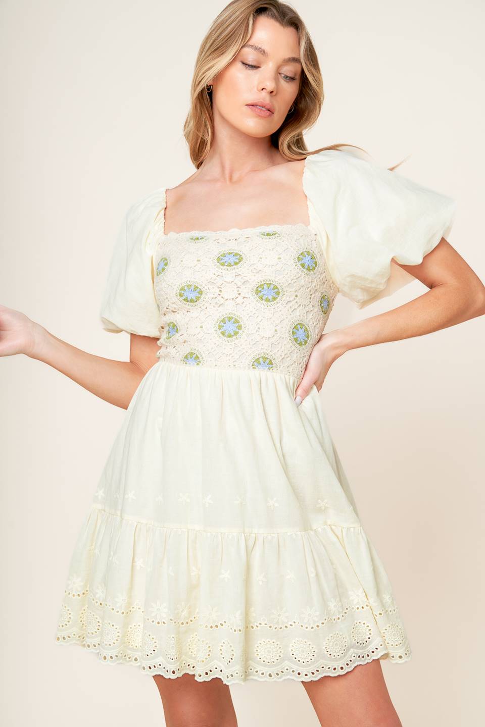 LOLA BOHO MINI DRESS - CREAM-Vavasi