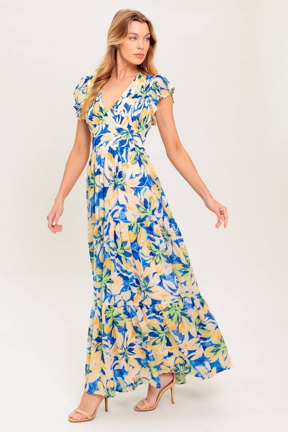 BRIDGEPORT MAXI DRESS - BLUE FLORAL SUMMER DRESS-Vavasi