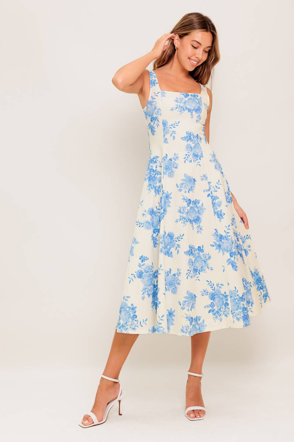 BLUEBELL BREEZE - BLUE FLORAL MIDI DRESS-Vavasi
