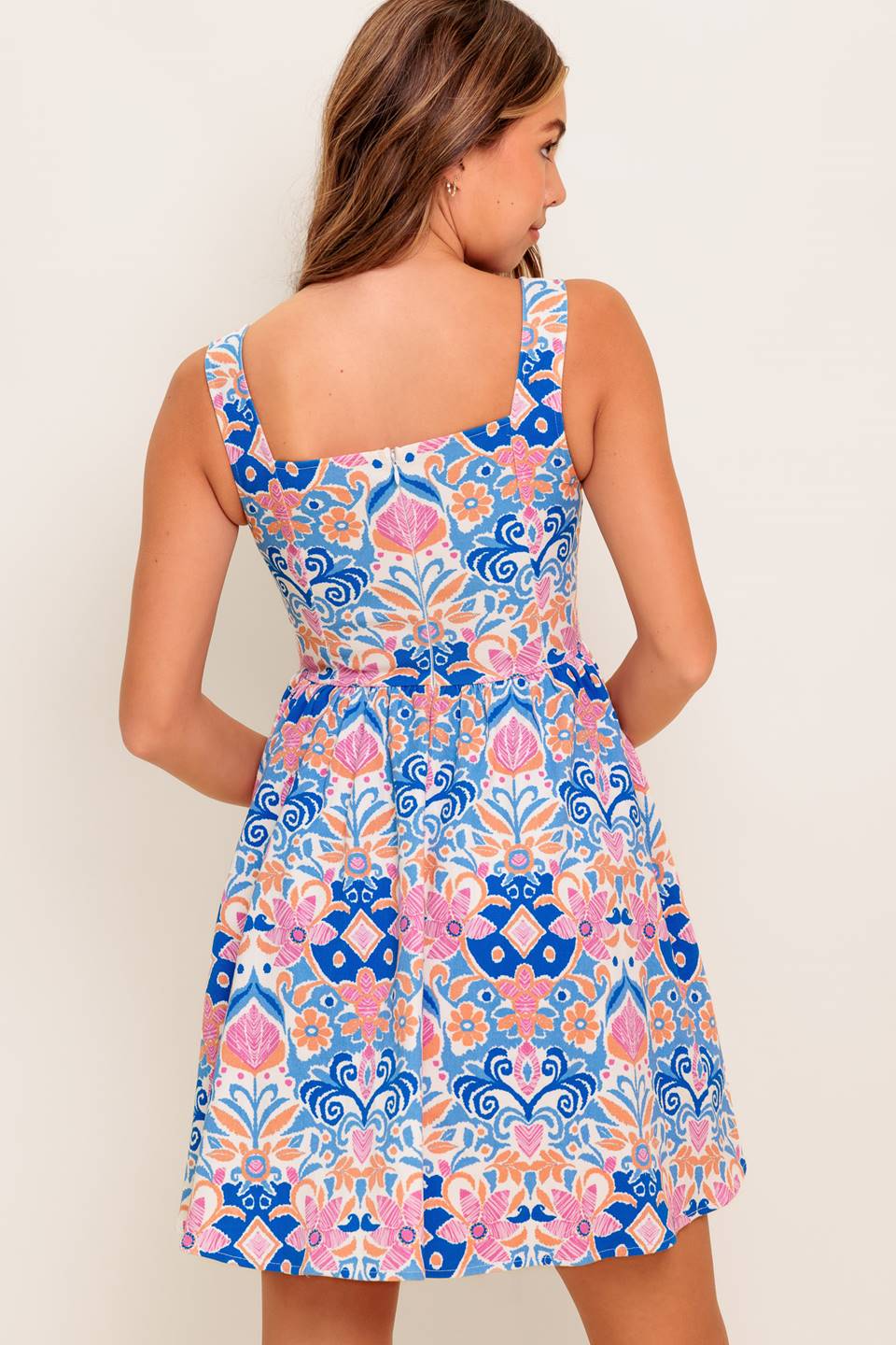 KENDRA BLUE CORAL PRINT MINI DRESS-Vavasi