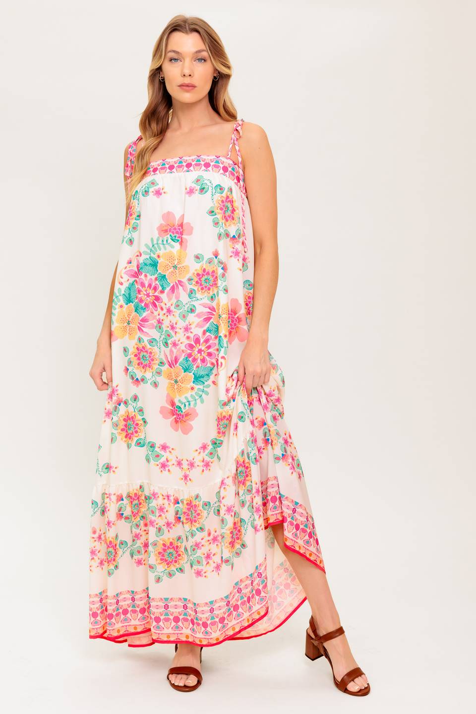 SUMMER GLOW FLORAL MAXI DRESS - IVORY-Vavasi