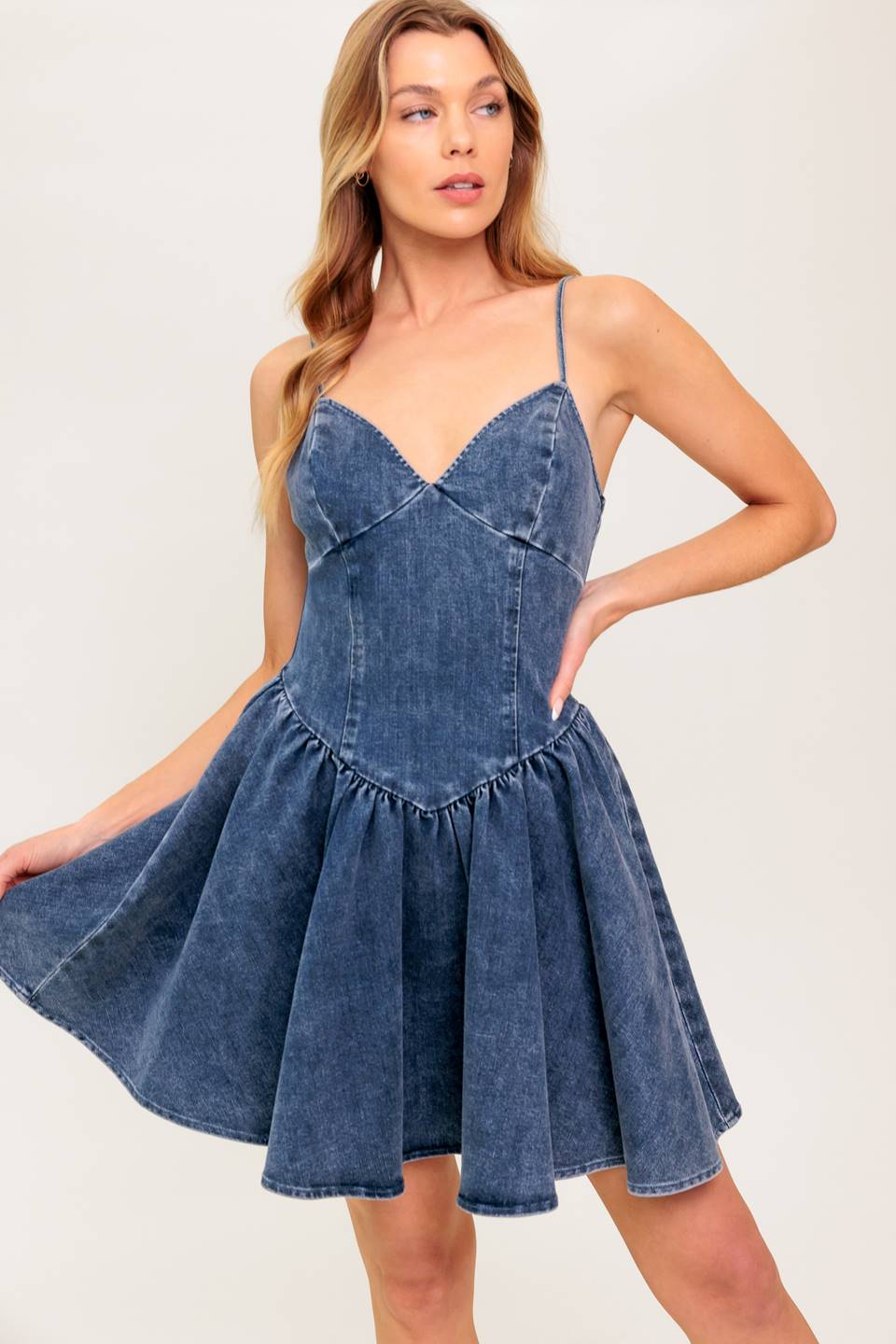 DINA DENIM MINI DRESS-Vavasi