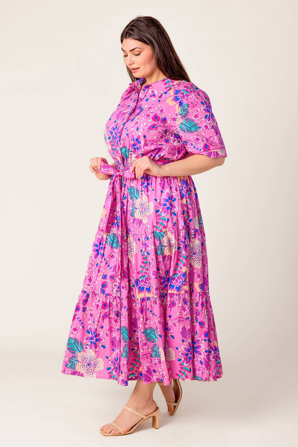 PETAL PRESS - PINK & PURPLE FLORAL MIDI DRESS-Vavasi