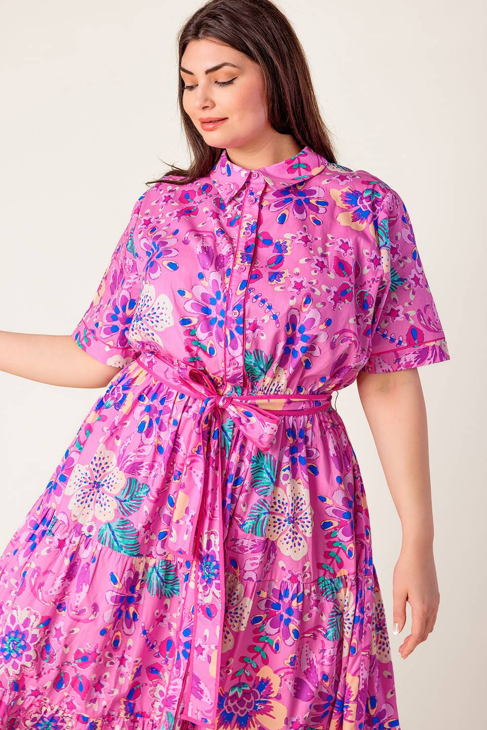 PETAL PRESS - PINK & PURPLE FLORAL MIDI DRESS-Vavasi