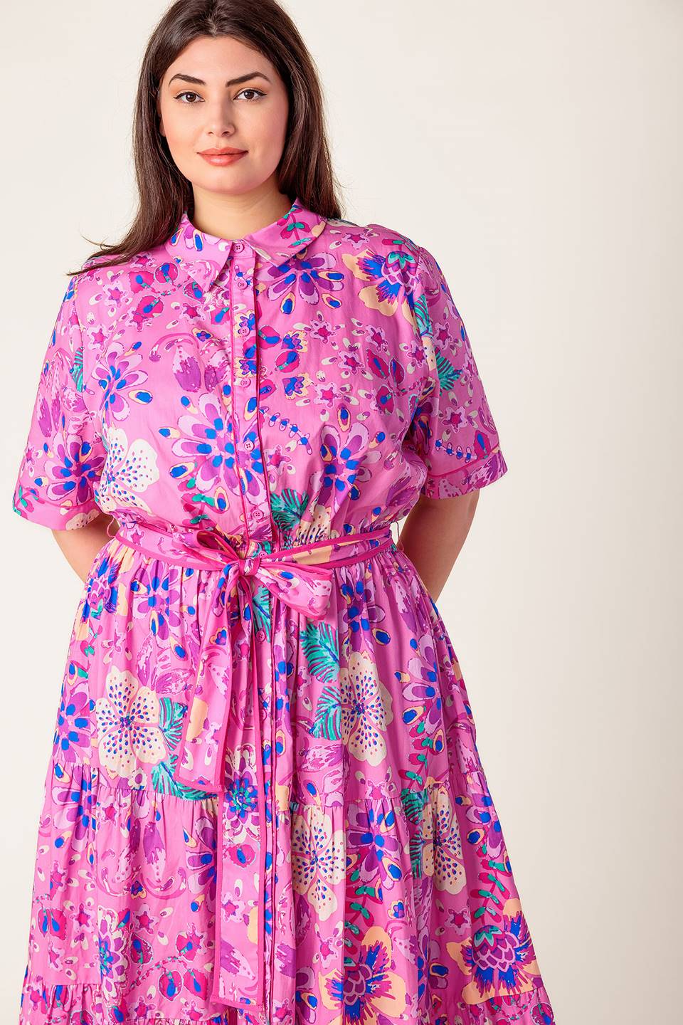 PETAL PRESS - PINK & PURPLE FLORAL MIDI DRESS-Vavasi
