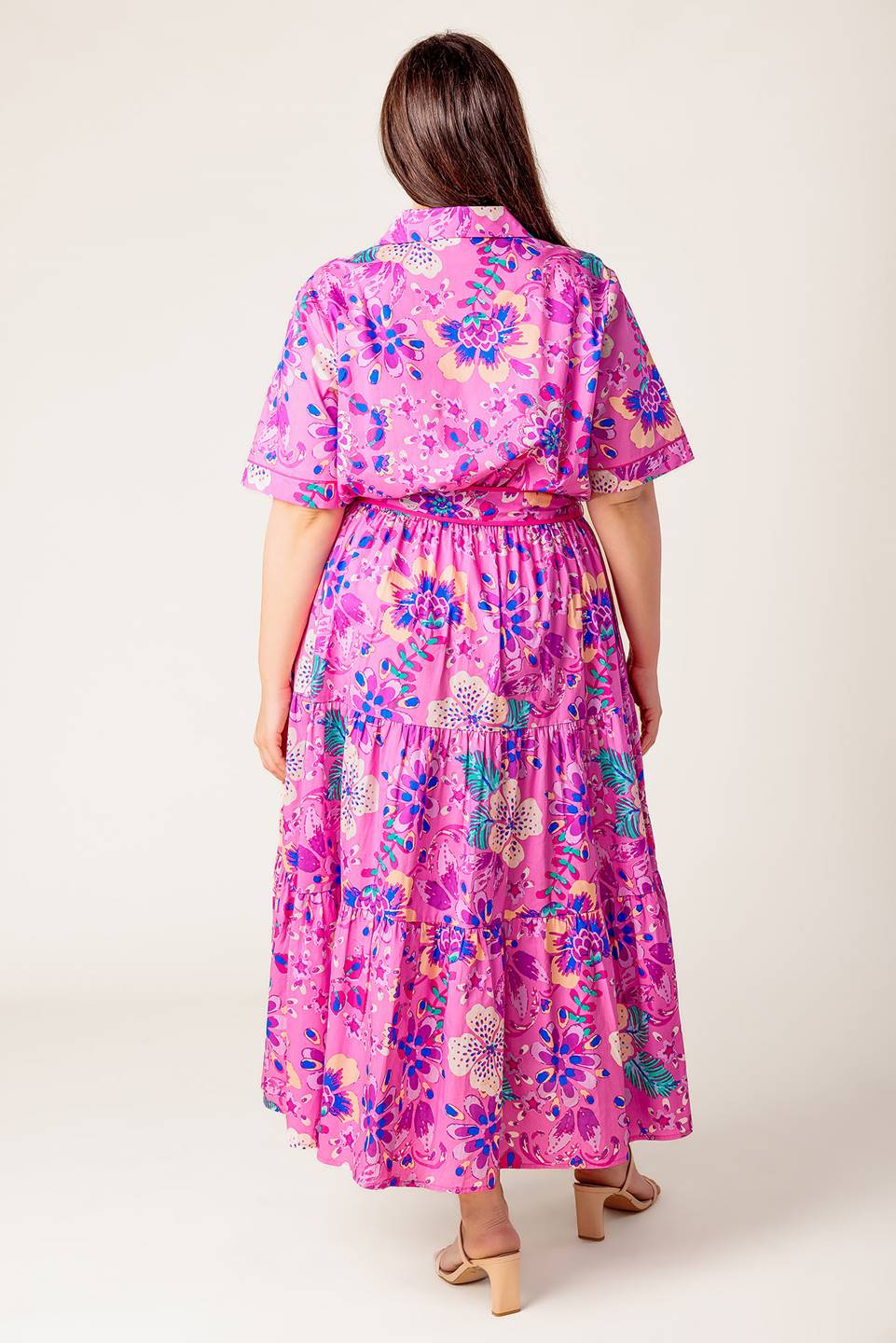 PETAL PRESS - PINK & PURPLE FLORAL MIDI DRESS-Vavasi