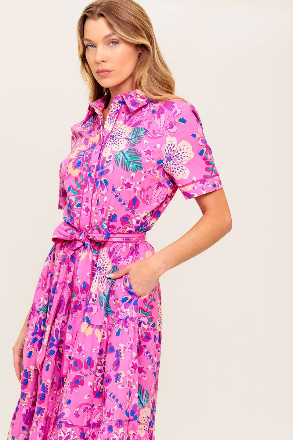 PETAL PRESS - PINK & PURPLE FLORAL MIDI DRESS-Vavasi