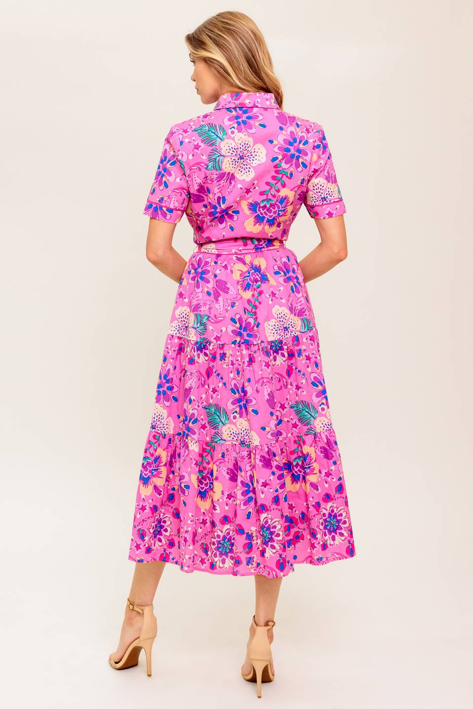 PETAL PRESS - PINK & PURPLE FLORAL MIDI DRESS-Vavasi