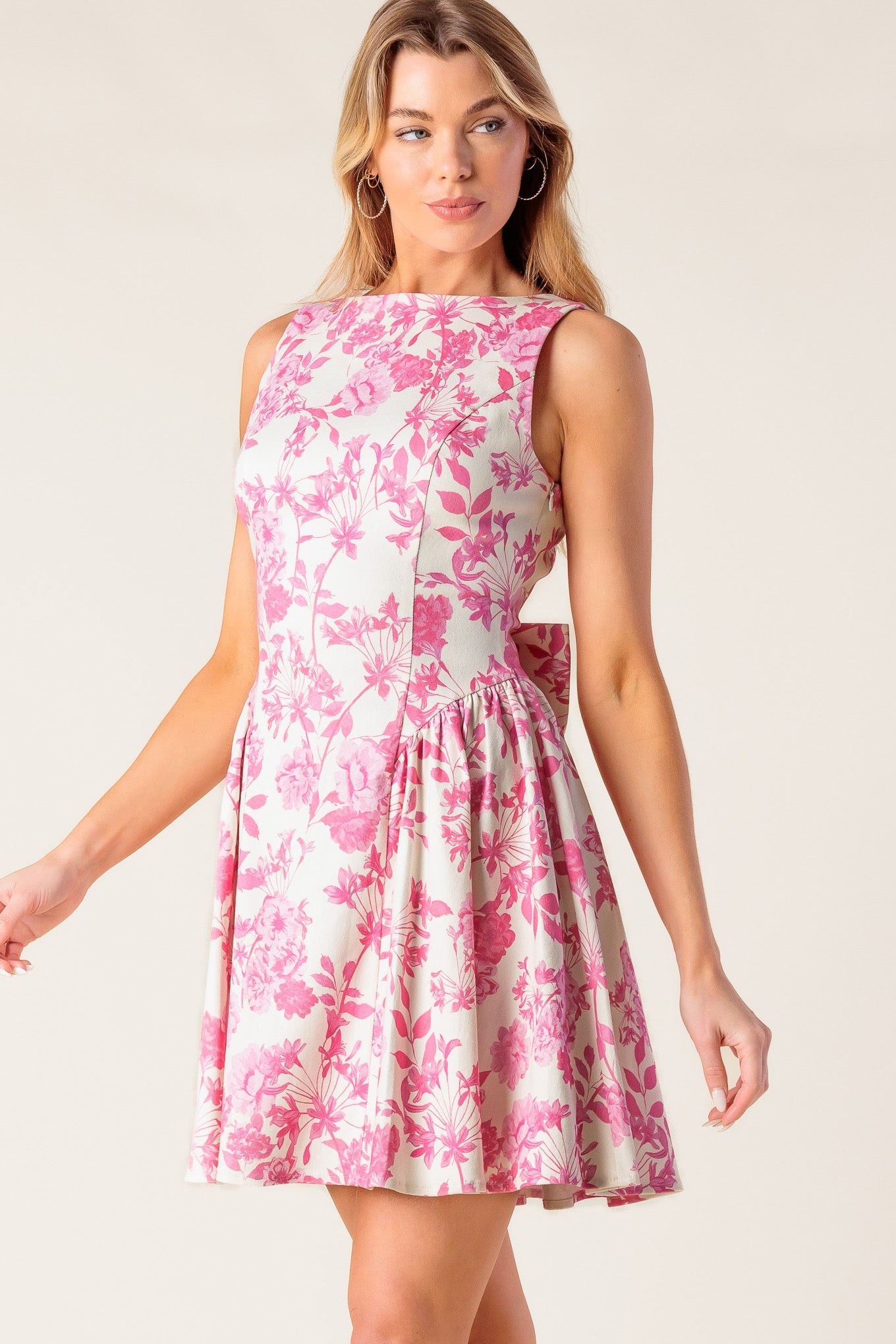 PROVINCIAL PETALS MINI DRESS WITH BOW - PINK-Vavasi