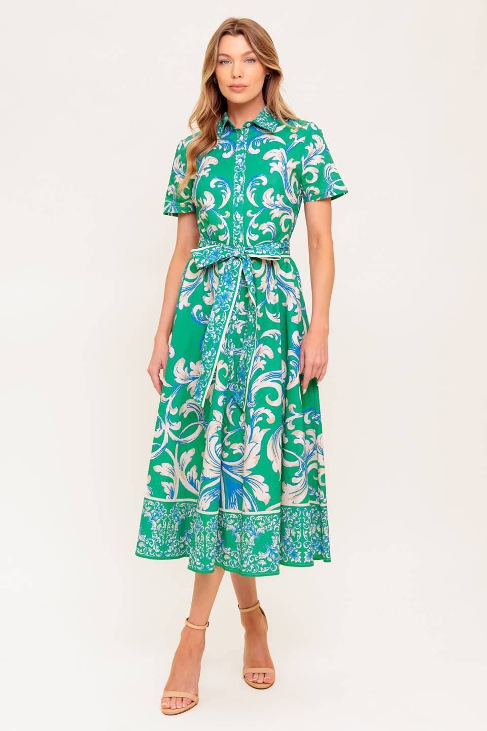 SUMMER BOUQUET SHIRT DRESS - GREEN-Vavasi