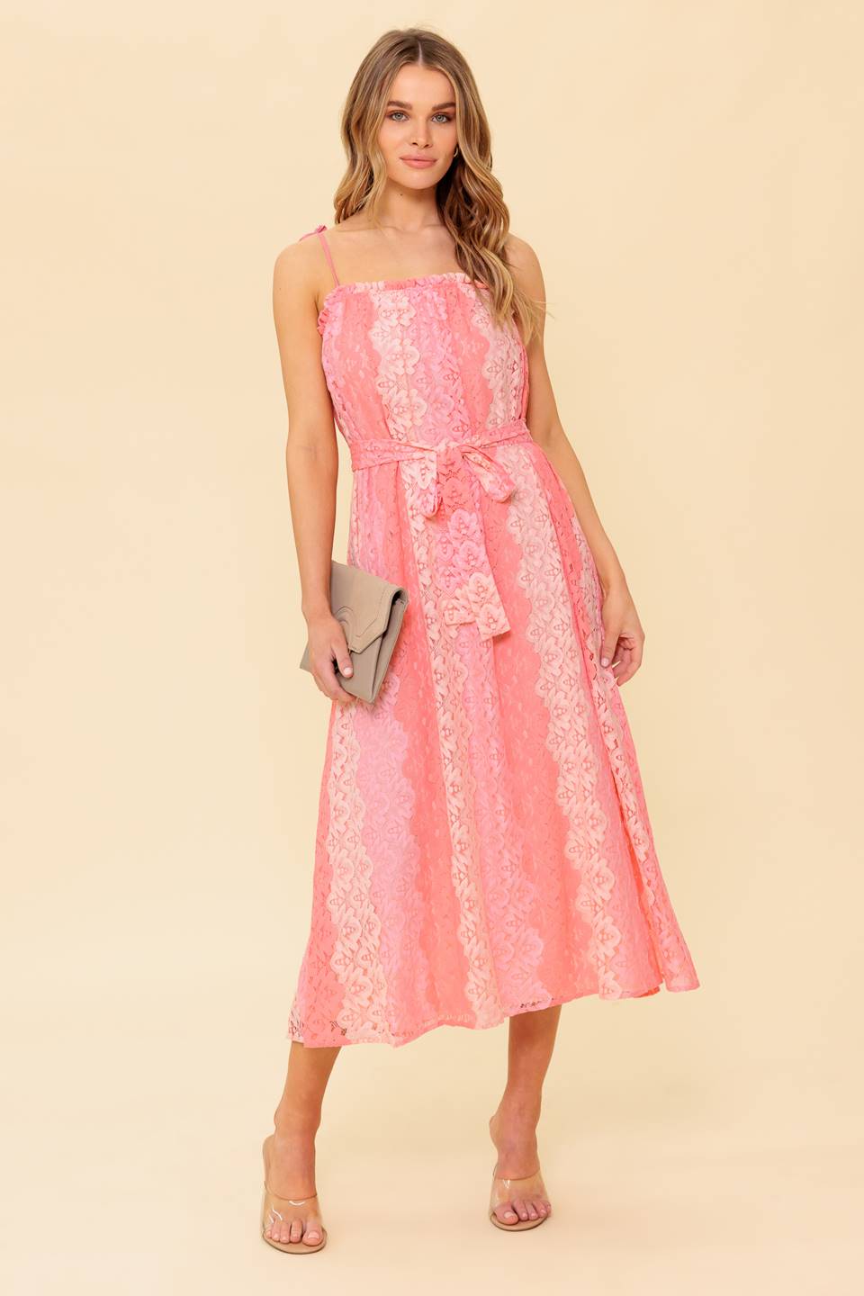 TAILOR MADE LACE MIDI DRESS - PEACH-Vavasi