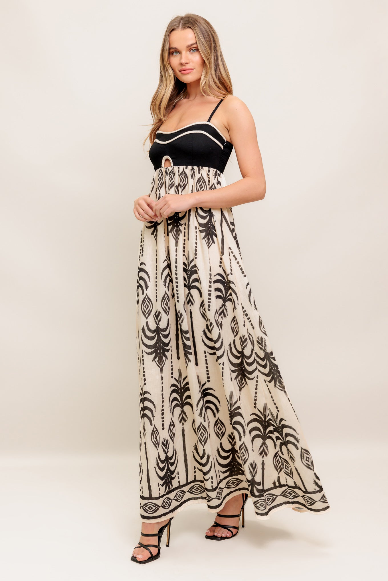 Size Small, PALM PARADISE MAXI DRESS - TAUPE & BLACK - FINAL SALE-Vavasi