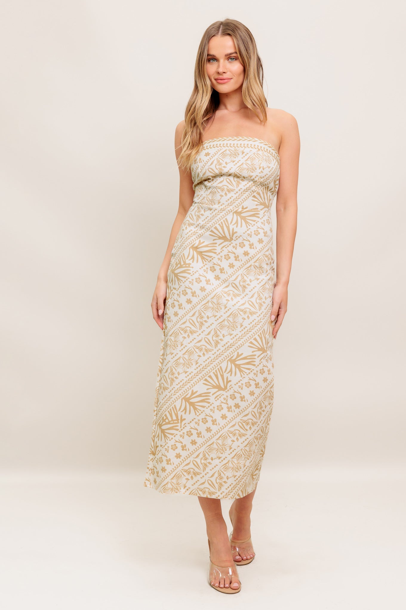 BOHO H-LINE STRAPLESS MIDI DRESS-Vavasi