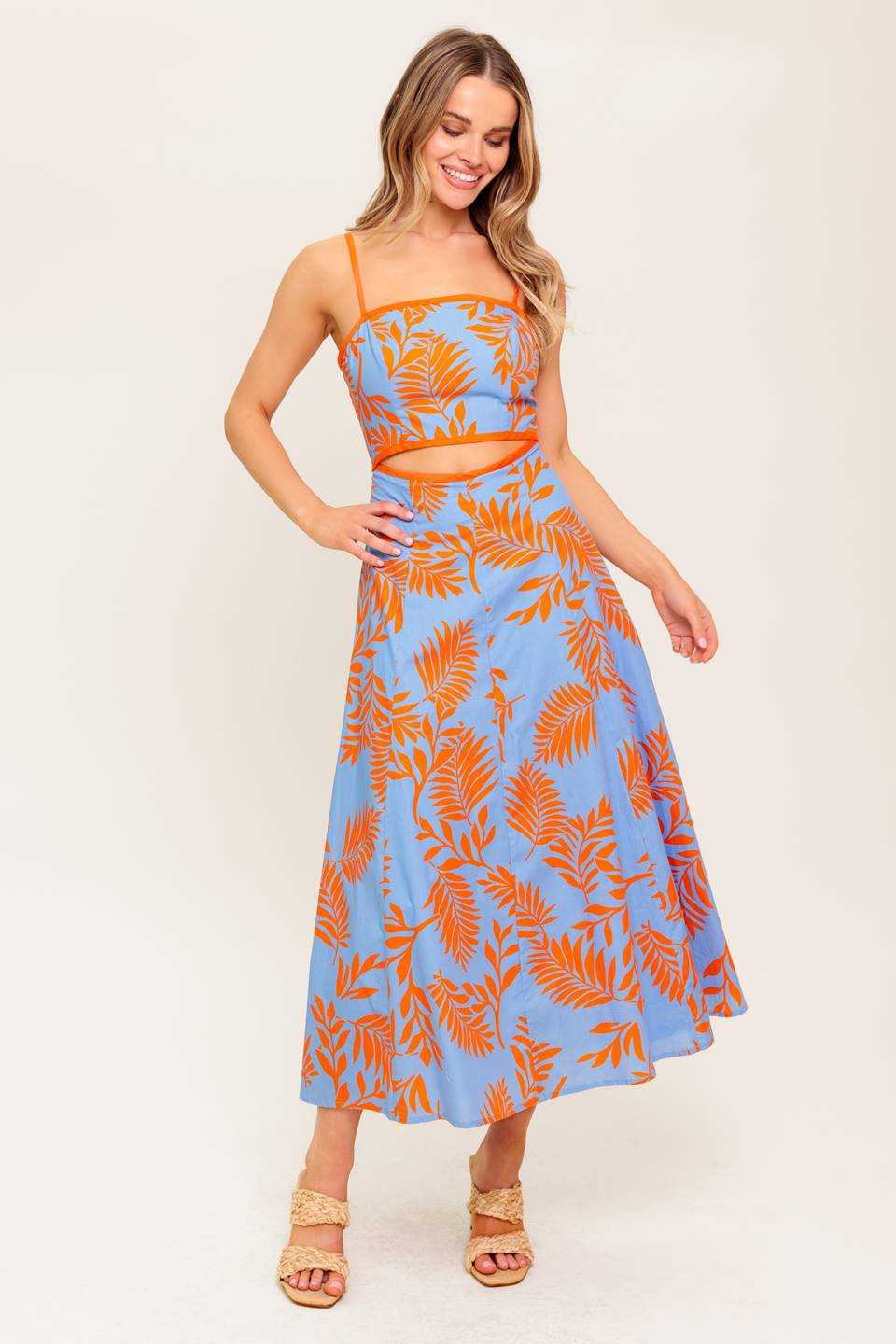 APRICOT SUNSET CUT-OUT MIDI DRESS-Vavasi