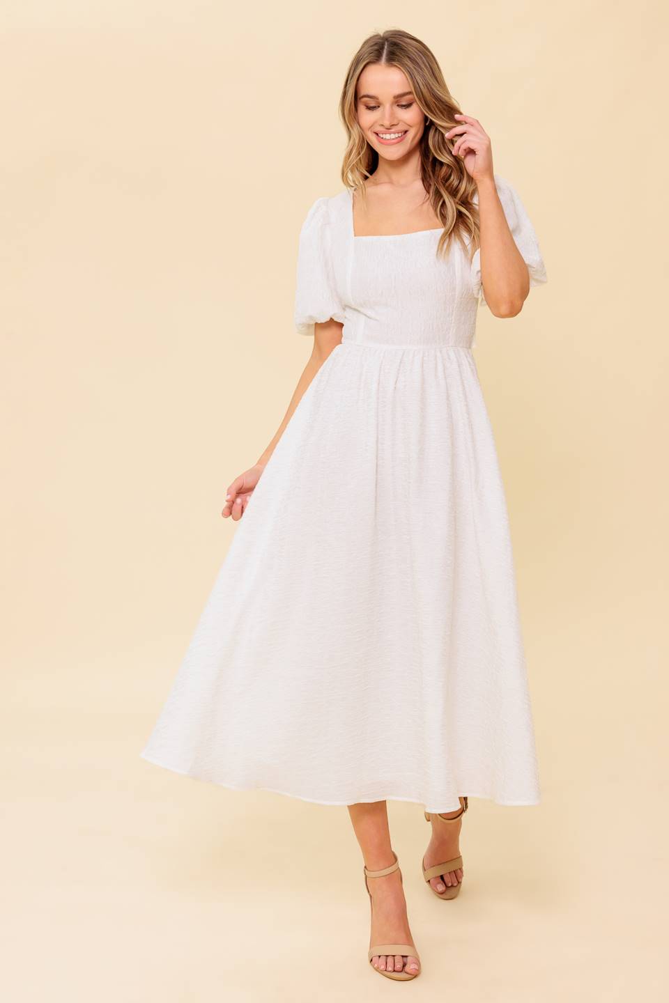 MAURA MIDI DRESS - IVORY-Vavasi