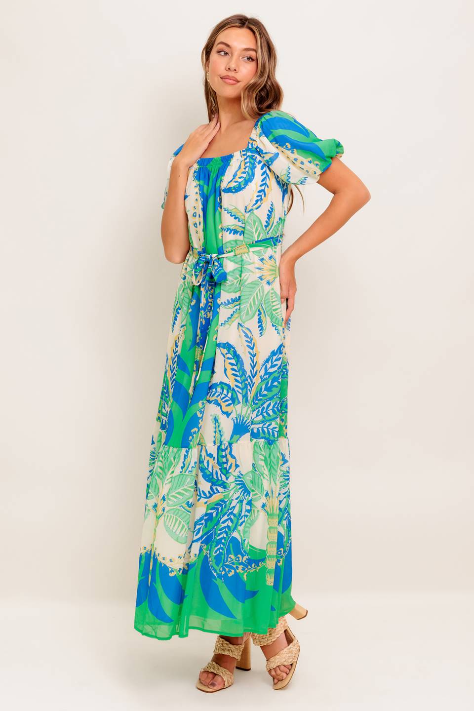 MADDISON MAXI DRESS - GREEN & BLUE-Vavasi