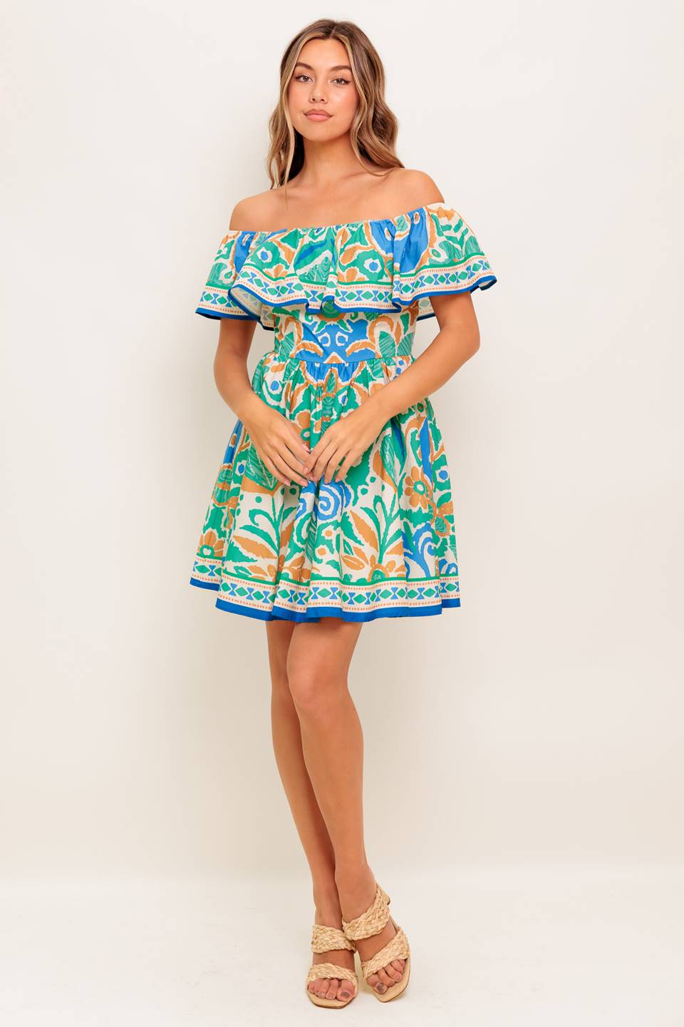 CAMBRIA MINI DRESS – SAGE & BLUE-Vavasi