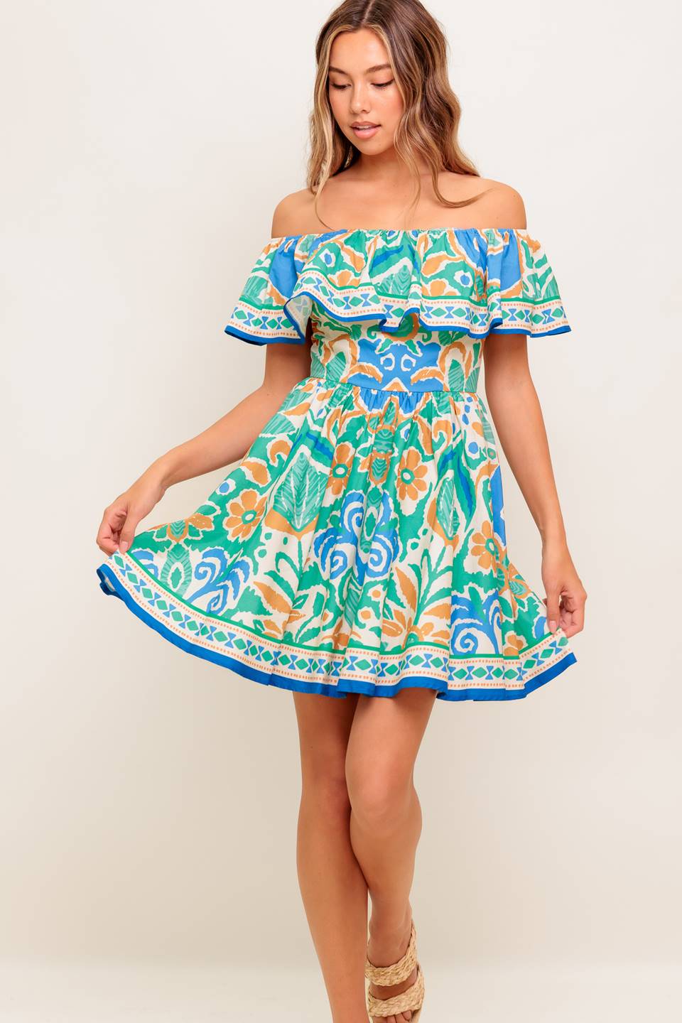 CAMBRIA MINI DRESS – SAGE & BLUE-Vavasi