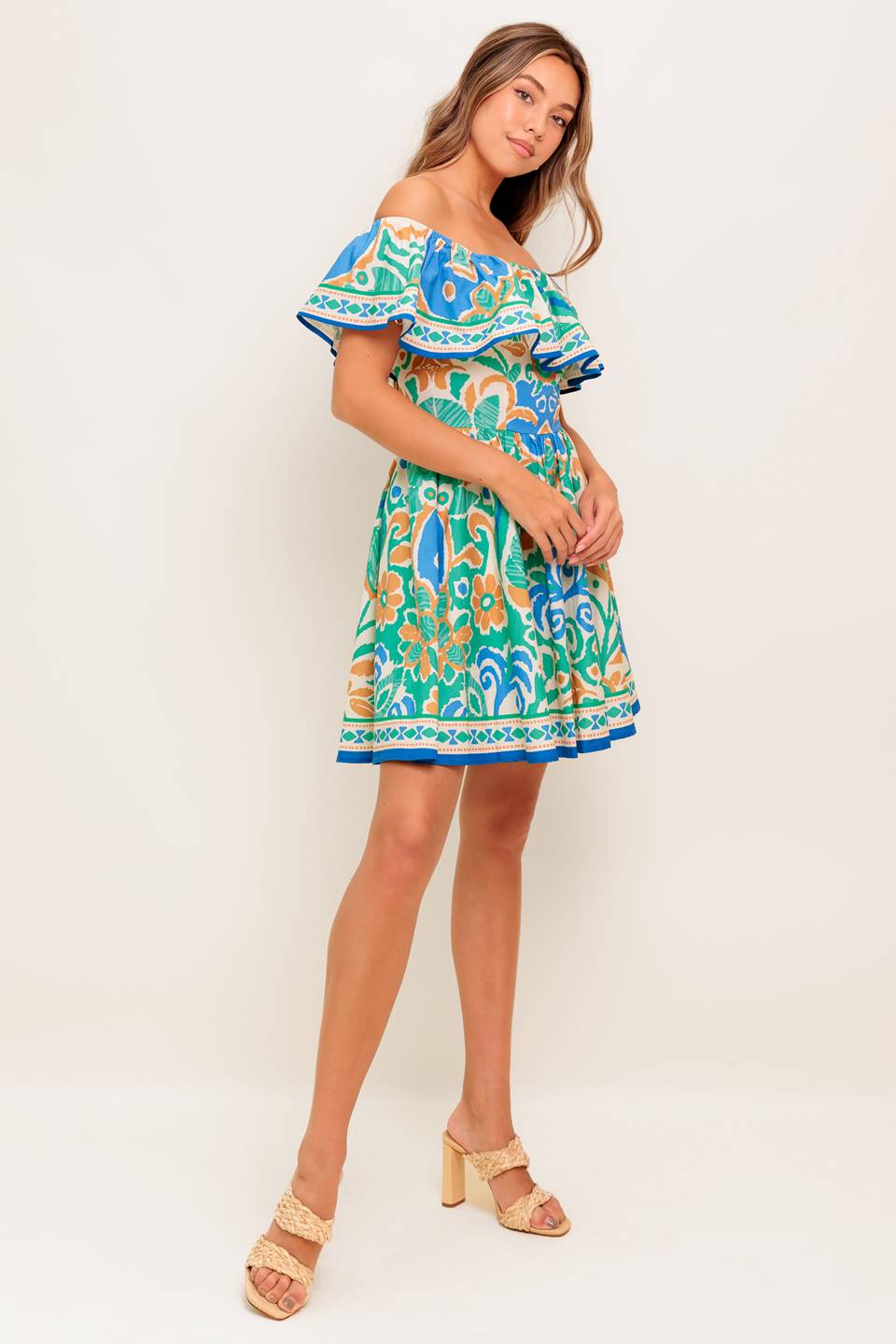 CAMBRIA MINI DRESS – SAGE & BLUE-Vavasi