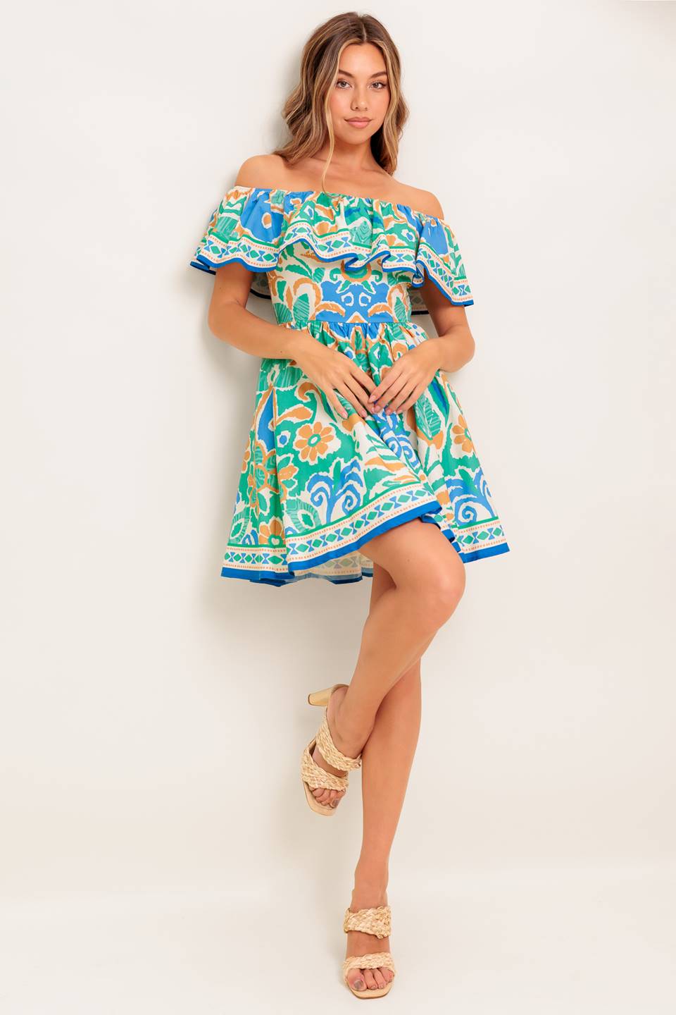 CAMBRIA MINI DRESS – SAGE & BLUE-Vavasi