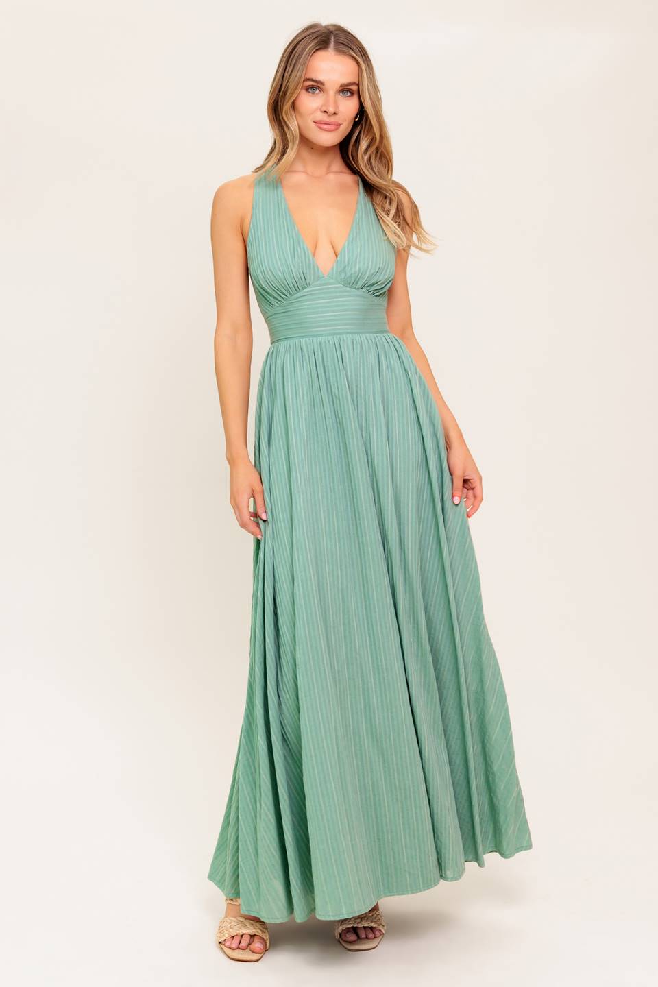 SUNSHINE ON MY MIND SAGE CROSS BACK MAXI DRESS-Vavasi