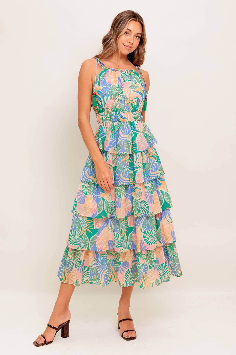 TARA LEAF PRINT MIDI DRESS-Vavasi