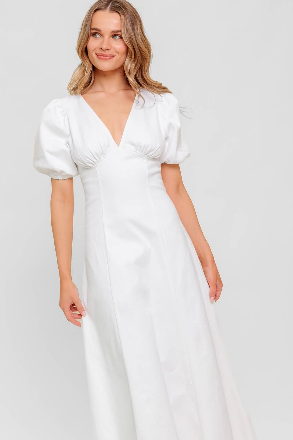 GLENDA MIDI DRESS - WHITE DENIM-Vavasi