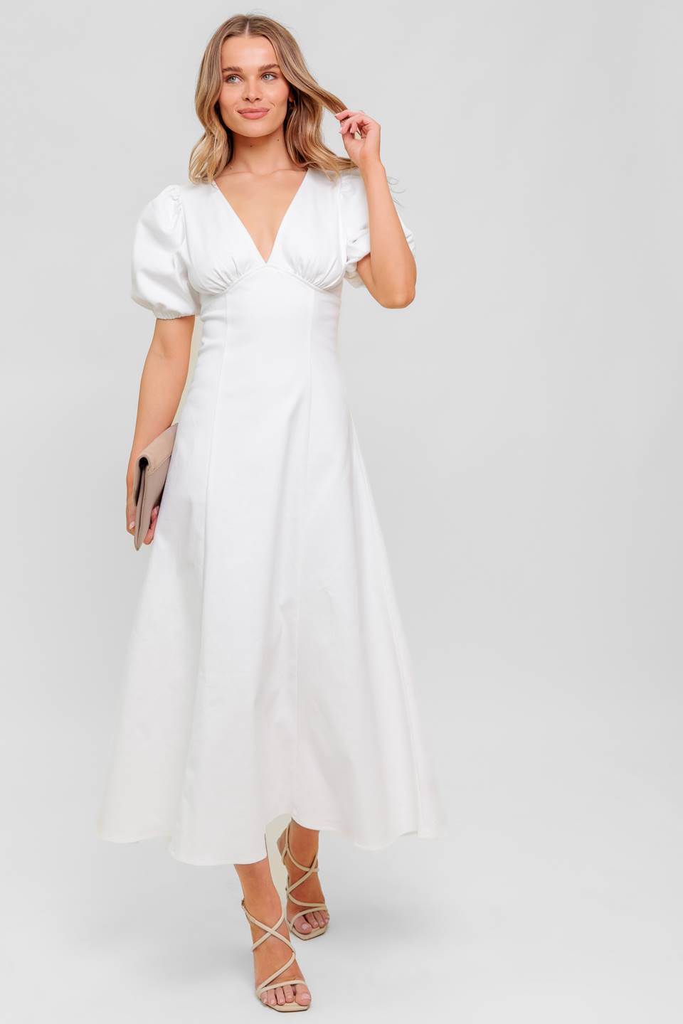 GLENDA MIDI DRESS - WHITE DENIM-Vavasi