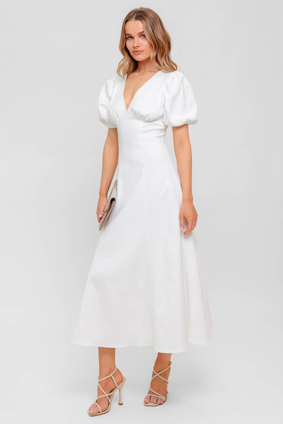 GLENDA MIDI DRESS - WHITE DENIM-Vavasi
