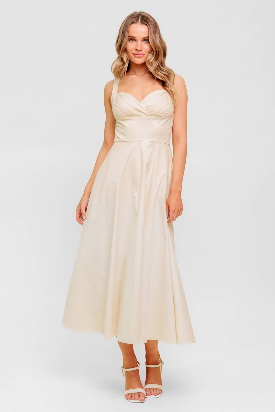 CHANTILLY CHARM SHIRRED MIDI DRESS-Vavasi
