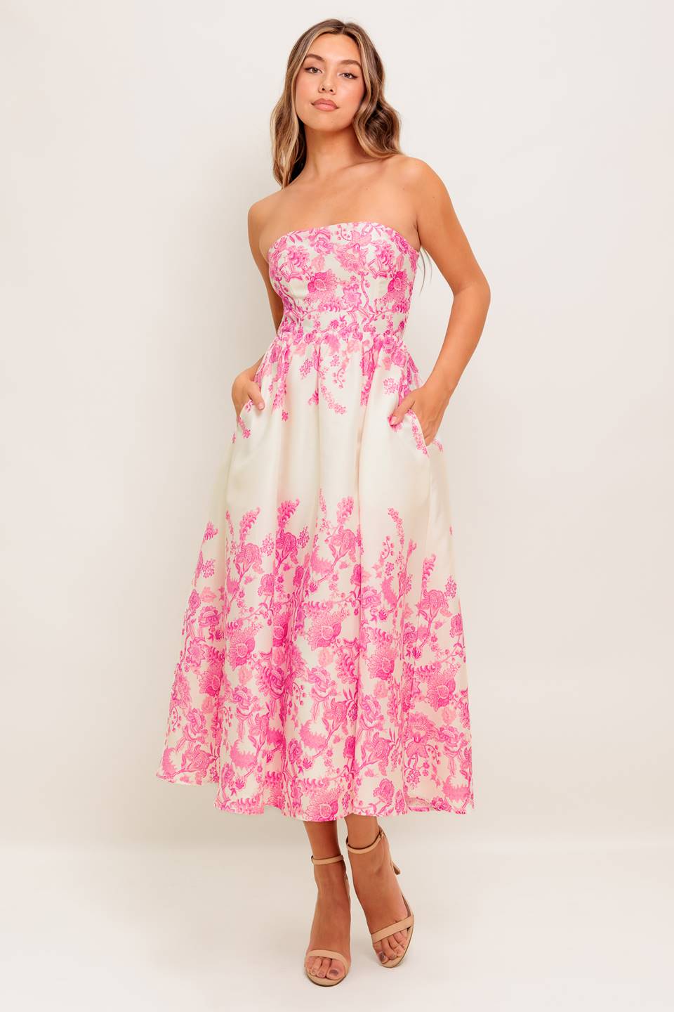 COCO COCKTAIL DRESS - PINK FLORAL-Vavasi